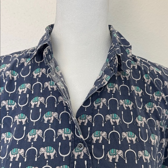 J. Crew Blue Elephant Block Print Button Down Shirt - Picture 2 of 4